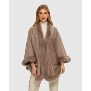 Gorski Montreal CASHMERE & WOOL CAPE WITH TOSCANA SHEARLING LAMB TRIM one size
